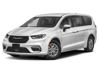 white 2023 chrysler pacifica van front left angle view