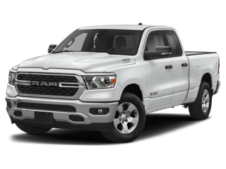 2024 white ram 1500 truck front left angle view